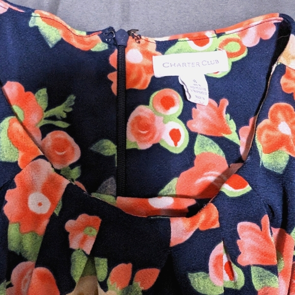 Charter Club floral dress form fitting dressy size 8 navy and coral and green - Picture 7 of 11
